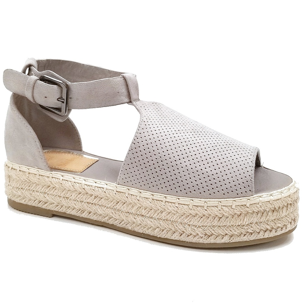 Gray Peep Toe Flatform Espadrille Sandals NIB